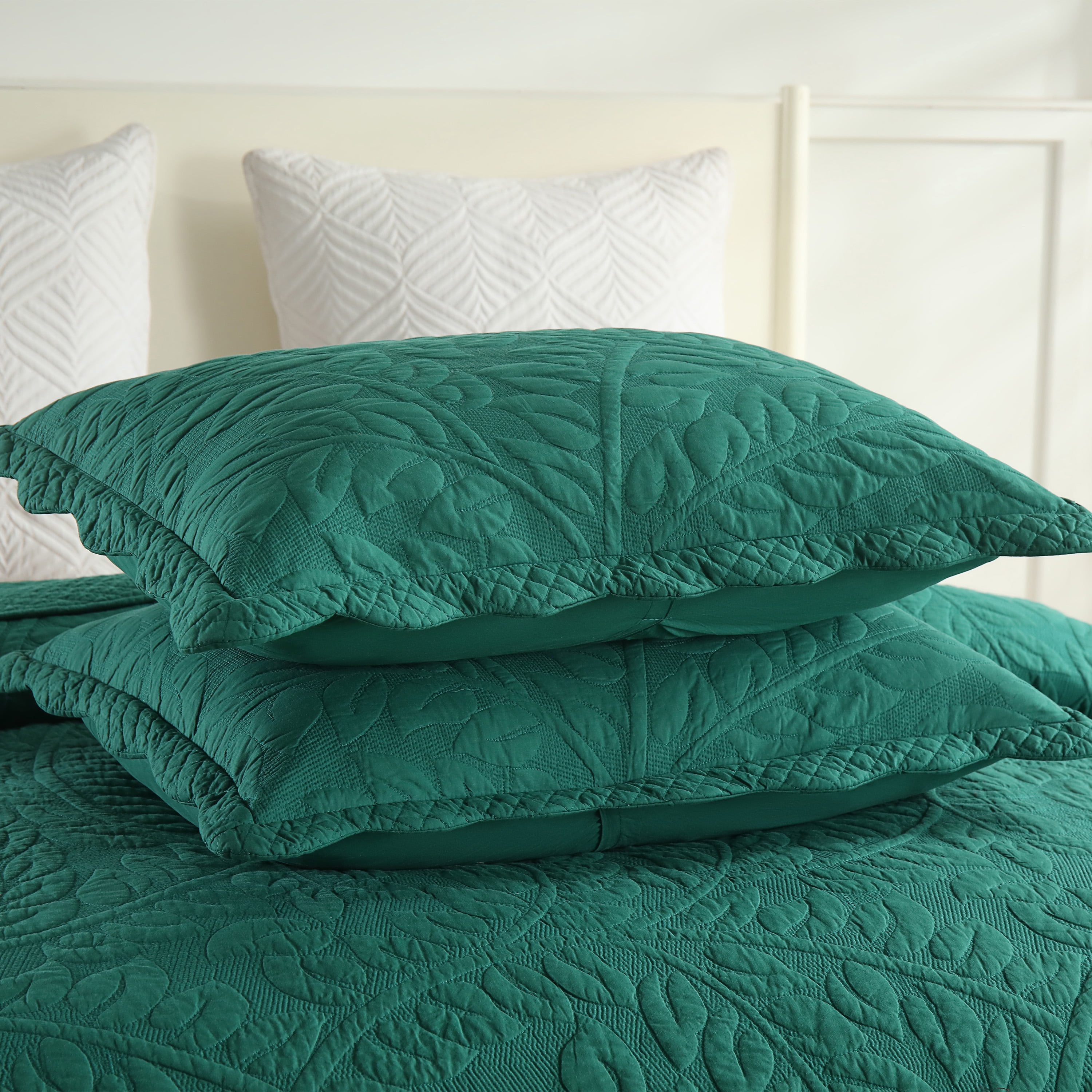 MarCielo  3 Piece Cotton Oversized Bedspread Quilt Set Tmonica Emerald - Queen