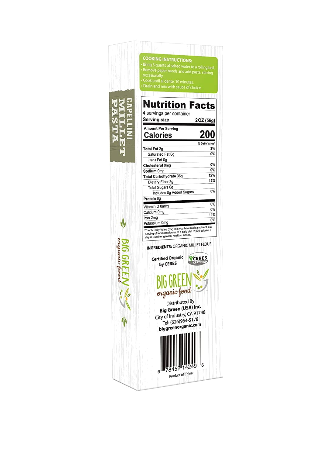 Big Green Organic Food- Organic Millet Capellini, 8.8 oz (12 Packs)