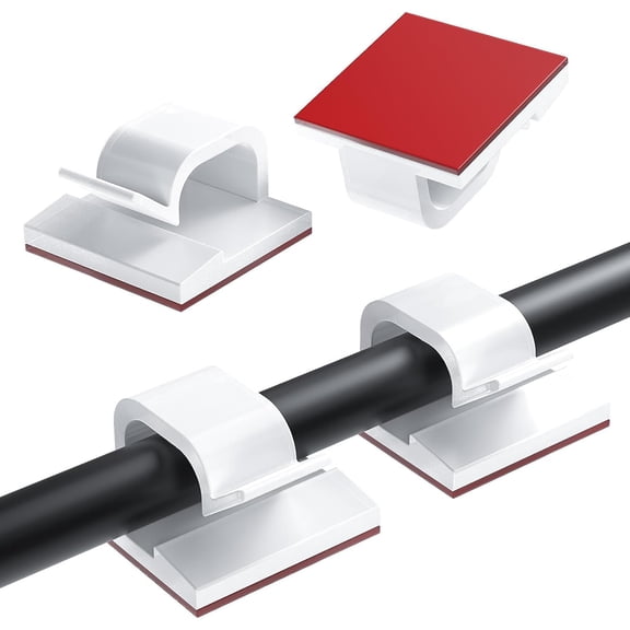 60PCS Cable Clips with Adhesive, Wall Wire Clips for Cable Management, Strong Cord Clips, Wire Holders for Wall, Under Desk, Christmas Lights, Car, Decorations, Charging Cable, Electric Wires (White)