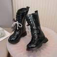 thumbnail image 6 of Babcutegg Girls Shiny Knee High Leather Boots Side Zipper Bow Knot Princess Style Chunky Heel Long Boots Black Size 2 Little Kid, 6 of 8