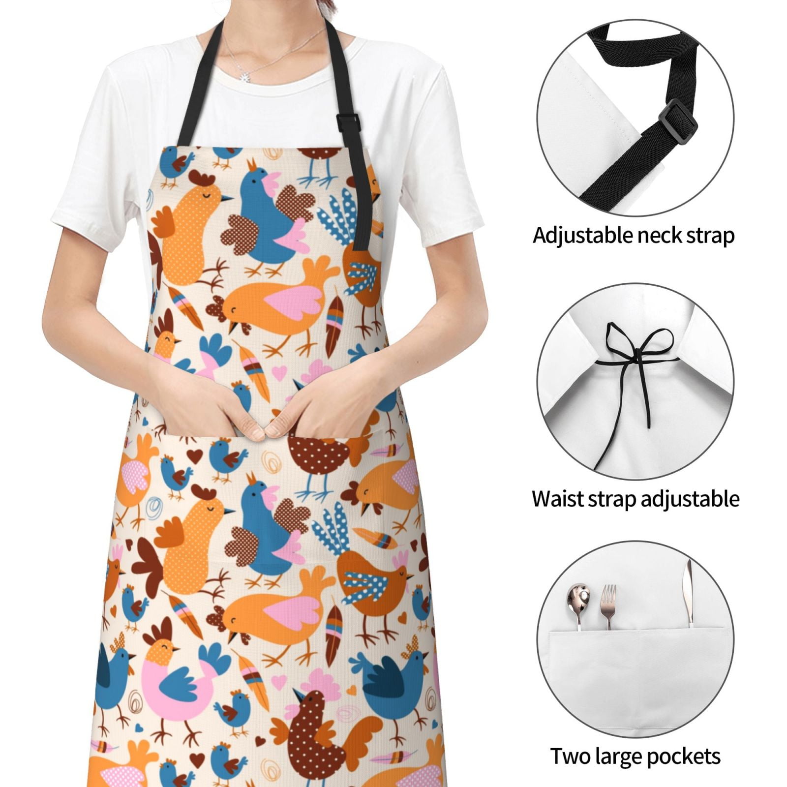 Picia Cute Chickens Waterproof Apron for Unisex Adult - Adjustable Bib Apron with Pockets, Ideal for Cooking, Gardening, Painting, and Household Chores