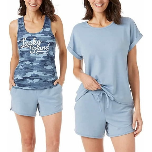 Lucky Brand Women's 3 Piece Pajama Lounge Set, Tee, Tank, & Short (Faded Denim, XL)