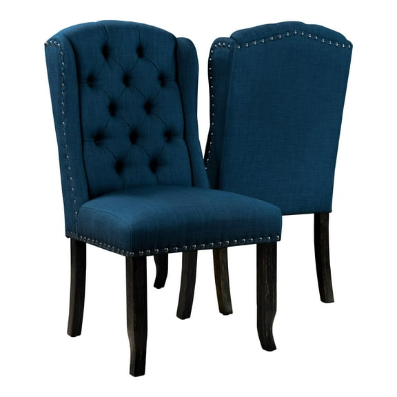 Furniture of America Sinuata Fabric Tufted Side Chair in Blue (Set of 2)