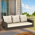 thumbnail image 5 of 3-Seats Wicker Hanging Porch Swing Chair Outdoor Gray Rattan Patio Swing Lounge 3 Back Cushions Capacity for Garden, Balcony, Living Room, 5 of 9