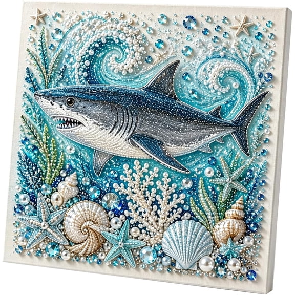 Pearl Art Kits for Adults, Ocean 3D Diamond Painting Craft, Sparkling Coastal Decor Wall Art with Pearls & Rhinestones, Beginner DIY Gift