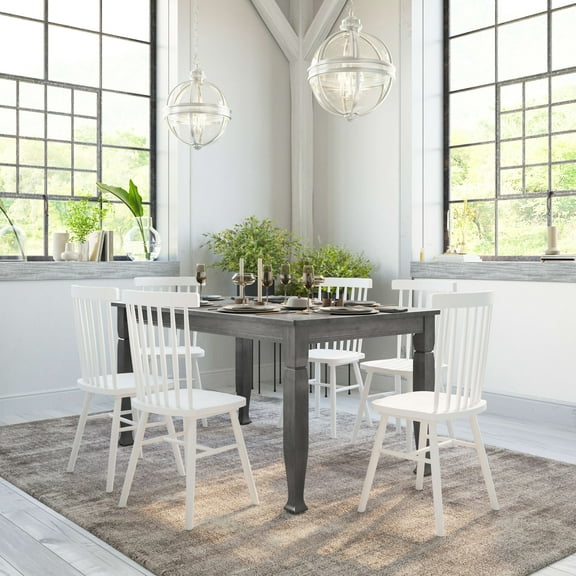 Emma   Oliver 60" Rectangle Wood Dining Table for 6 with Turned Wooden Legs in Antique Gray