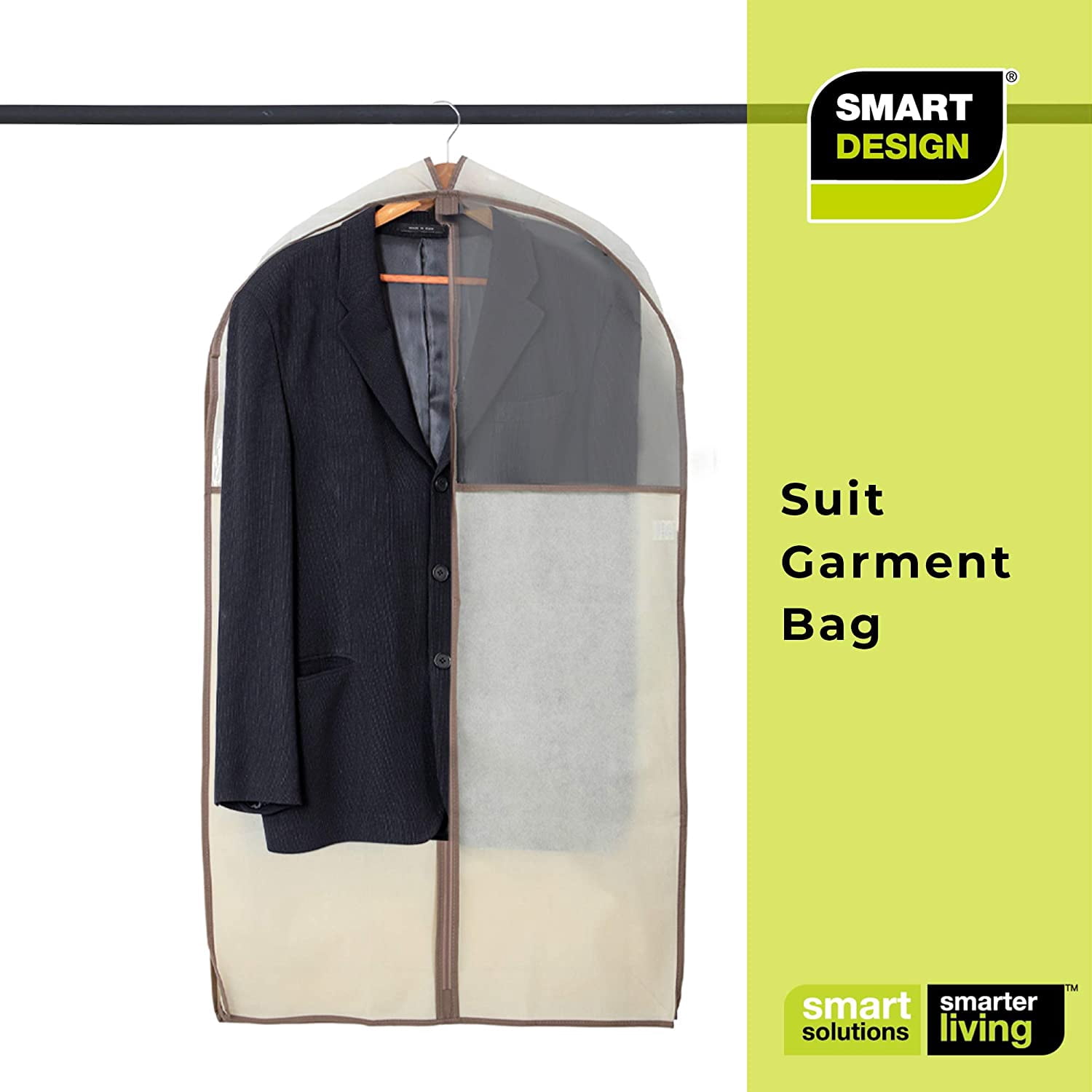 Smart Design Gusseted Garment Bag Hanger - 24 x 42 Inch - Clothing Storage Cover - Includes Zipper Closure and Travel Loop - Suits, Dresses Travel Closet Organization - Beige