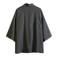 thumbnail image 4 of Herrnalise Jackets for Men Kimono Jackets Cardigan Lightweight Casual Cotton Blends Linen Seven Sleeves Open Front Solid Coat Outwear Dark Gray, 4 of 5