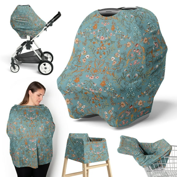 Sweet Jojo Designs Boho Floral Wildflower Blue and Orange Girl Multi Use Baby Car Seat and Nursing Cover