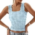 thumbnail image 5 of WTXUE Crop Tank Tops Eyelet Tops Square Neck Ribbed Wide Strap Tank Tops Tees and Tanks Sleeveless Tank Tops Tight Tank Tops Athletic Tank Tops Women Short Tank Tops for Women Blue M, 5 of 8