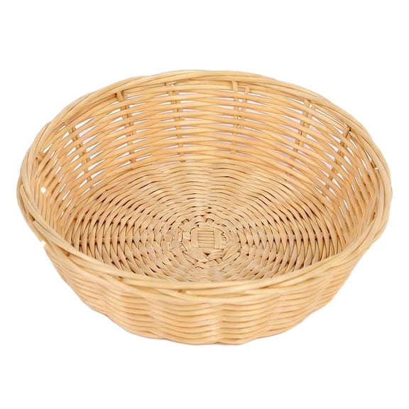 10 Pcs Round Food Serving Baskets, 8.7 in / 22 cm Plastic Rattan Woven Fruit Vegetable Storage Basket, Candy Snack Home Sundries Organizer, Yellow, Kitchen Restaurant Tabletop