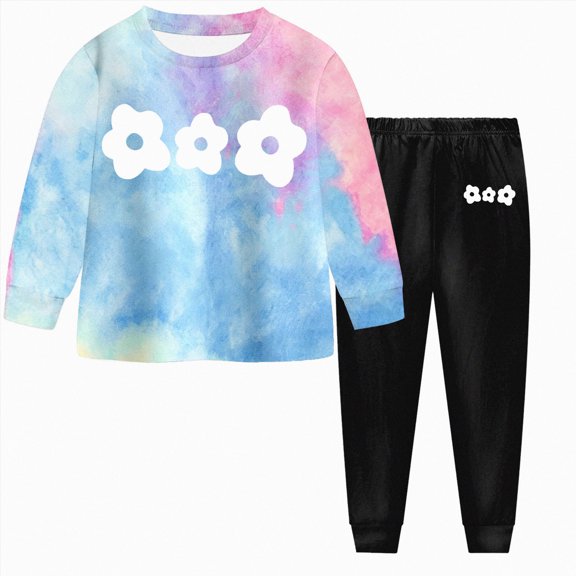 yboeqw Girls Fall Outfit Sets Casual Long Sleeve Graphic Print Kids' Clothing Sets Girls' 2 Piece Sets,Size 6-7 Years