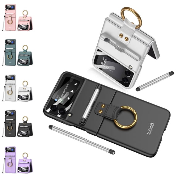 Slim Fit Case For Samsung Galaxy Z Flip 3 5G Magnetic Folding Ring Holder Hard Case with Pen