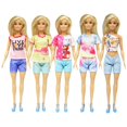 thumbnail image 1 of Conjunto de 5 ropa de manga corta + pantalones para muñecas de 29cm, accesorios, regalos de Navidad para bebés, estilo informal, 1 of 5
