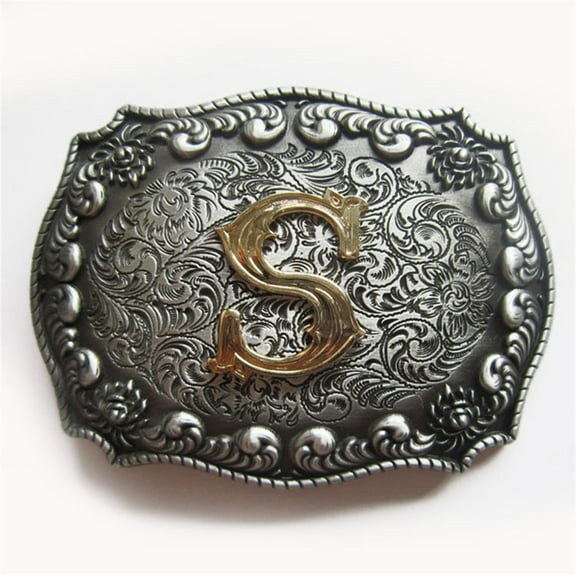 Antique Brushed Silver Initial Letter S Cowboy Cowgirl Western Belt Buckle