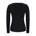 thumbnail image 2 of Olyvenn Women’s Cotton Knitted Notch V Neck Long Sleeve Fall Winter Ribbed Pullover T-Shirts Slim Fitted tops Black XL, 2 of 4