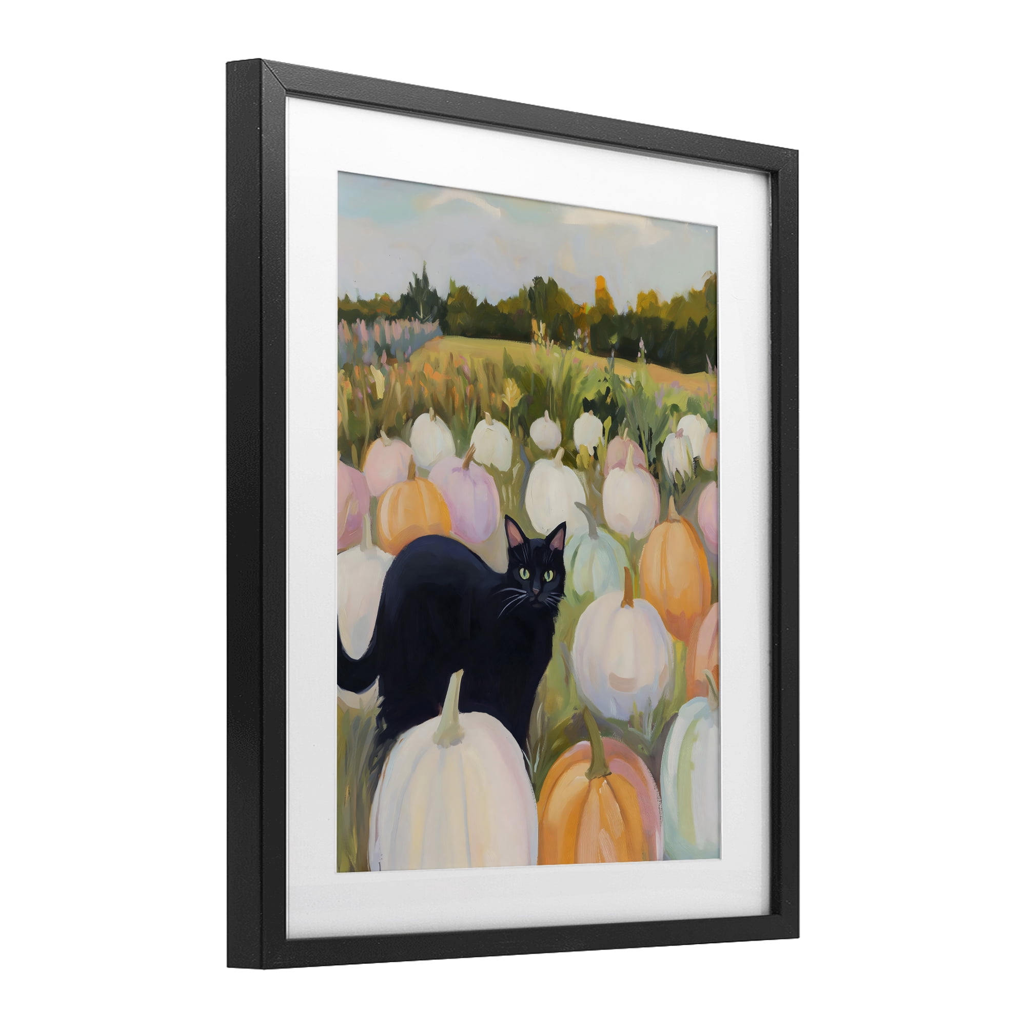 Stupell Industries Kitten & Pumpkins in Field Black Framed Print Under Glass, design by The Prints Vibe