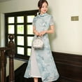 thumbnail image 2 of Elegant Traditional Chinese Style Embroidered Chiffon Stand Collar Dress, 2 of 8
