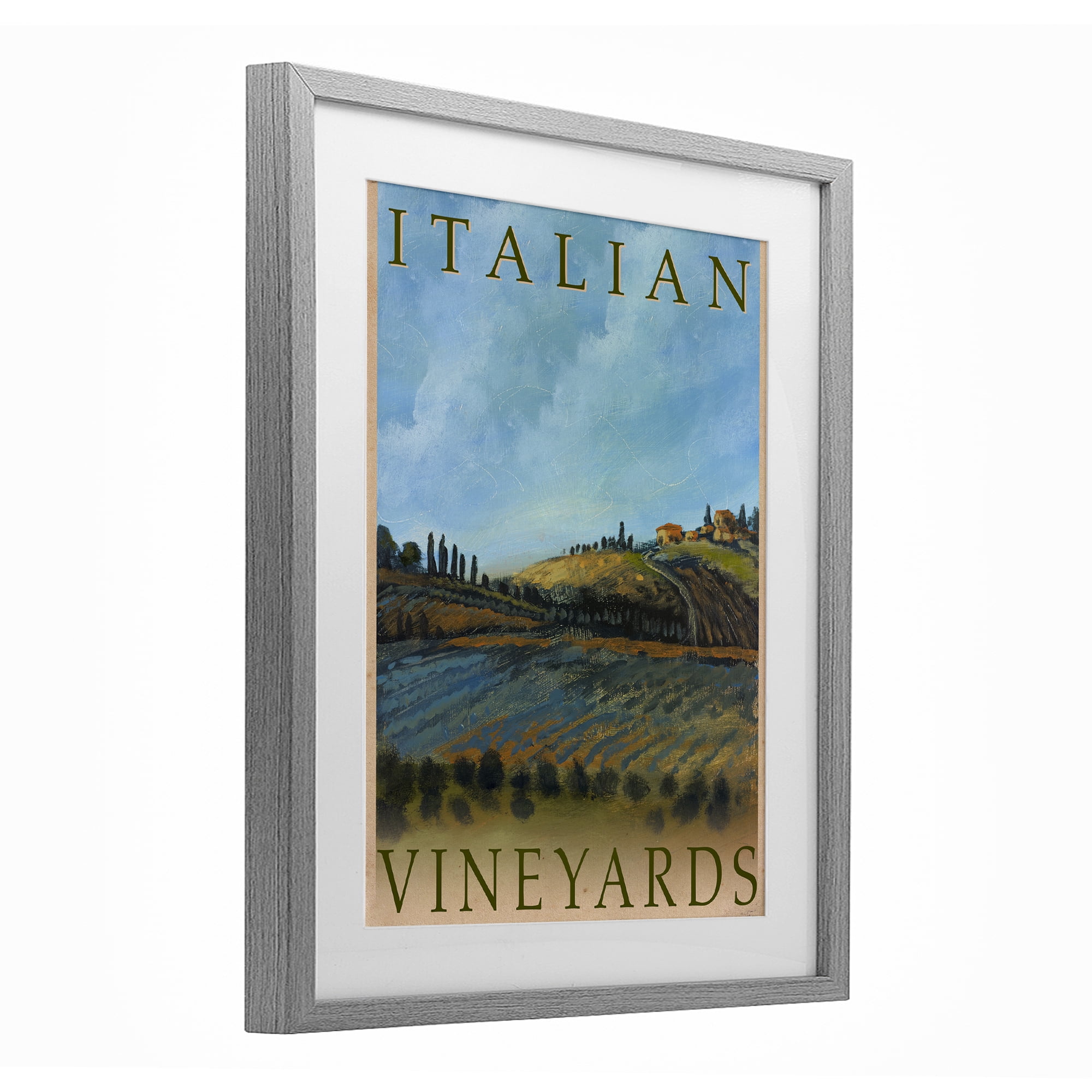Stupell Industries Italian Vineyards Vintage Poster Gray Framed Print Under Glass, design by Kingsley