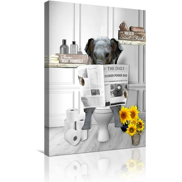 Bathroom Decor Wall Art Black And White Wall Decor Elephant are Reading