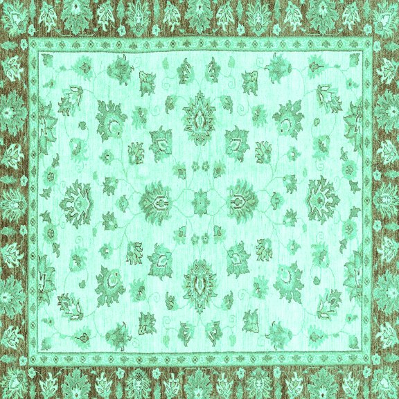 Ahgly Company Indoor Square Oriental Turquoise Blue Traditional Area Rugs, 5' Square