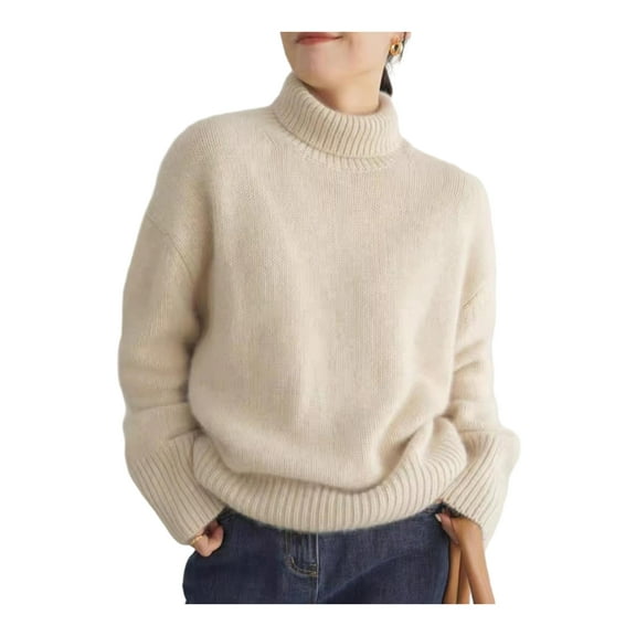 comerut Women Winter Sweater High Collar Long Sleeve Soft Warm Knitting Tops Solid Color Loose Fit Pullover Tops