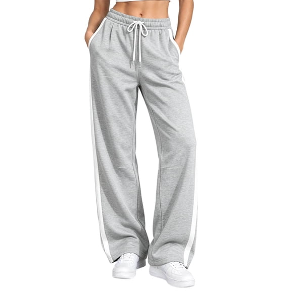 Yievot Women Wide Leg Sweatpants High Waist Drawstring Casual Track Pants Striped Loose Workout Running Pants with Pockets