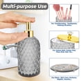 thumbnail image 6 of Haturi 4-Piece Gray Glass Bathroom Accessories Set with Gold Accents, Modern Diamond Texture Soap Dispenser, Toothbrush Holder, Jar, and Tray, 6 of 7