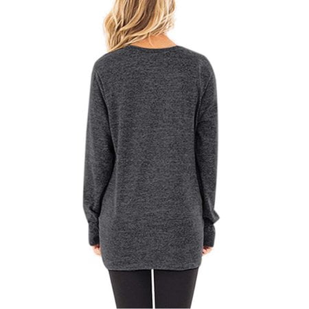 Women's Casual Solid T Shirts Twist Knot Tunics Tops Blouses Loose O-Neck  Long Sleeve Tops Solid Blouse Dark Gray XXL