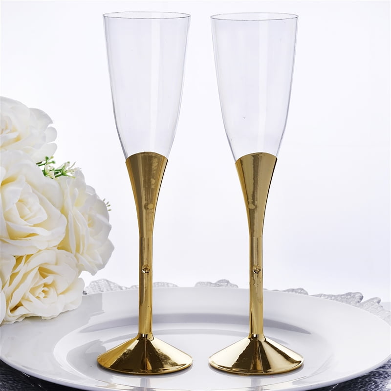Plastic Champagne Flutes Disposable 5 oz 6 Pack 2-Piece Gold Colored ...