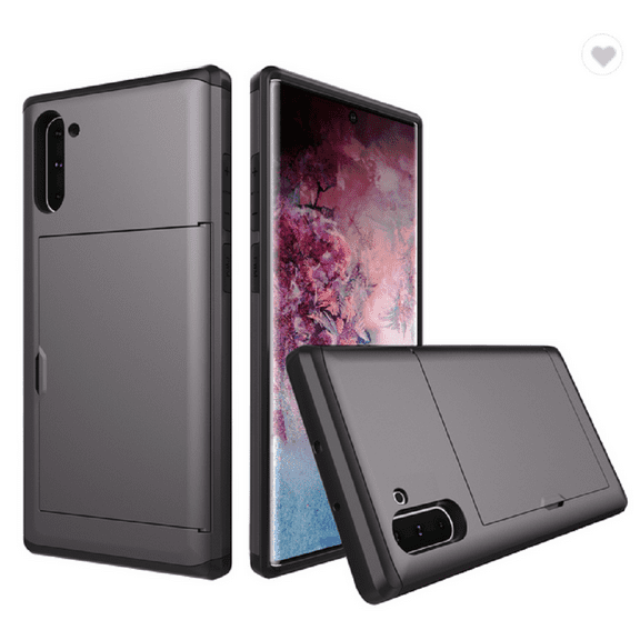Card Slot Holder Wallet Samsung Galaxy Note 10 Case - (Gray) Dual Layer Shockproof with Heavy Duty Protection