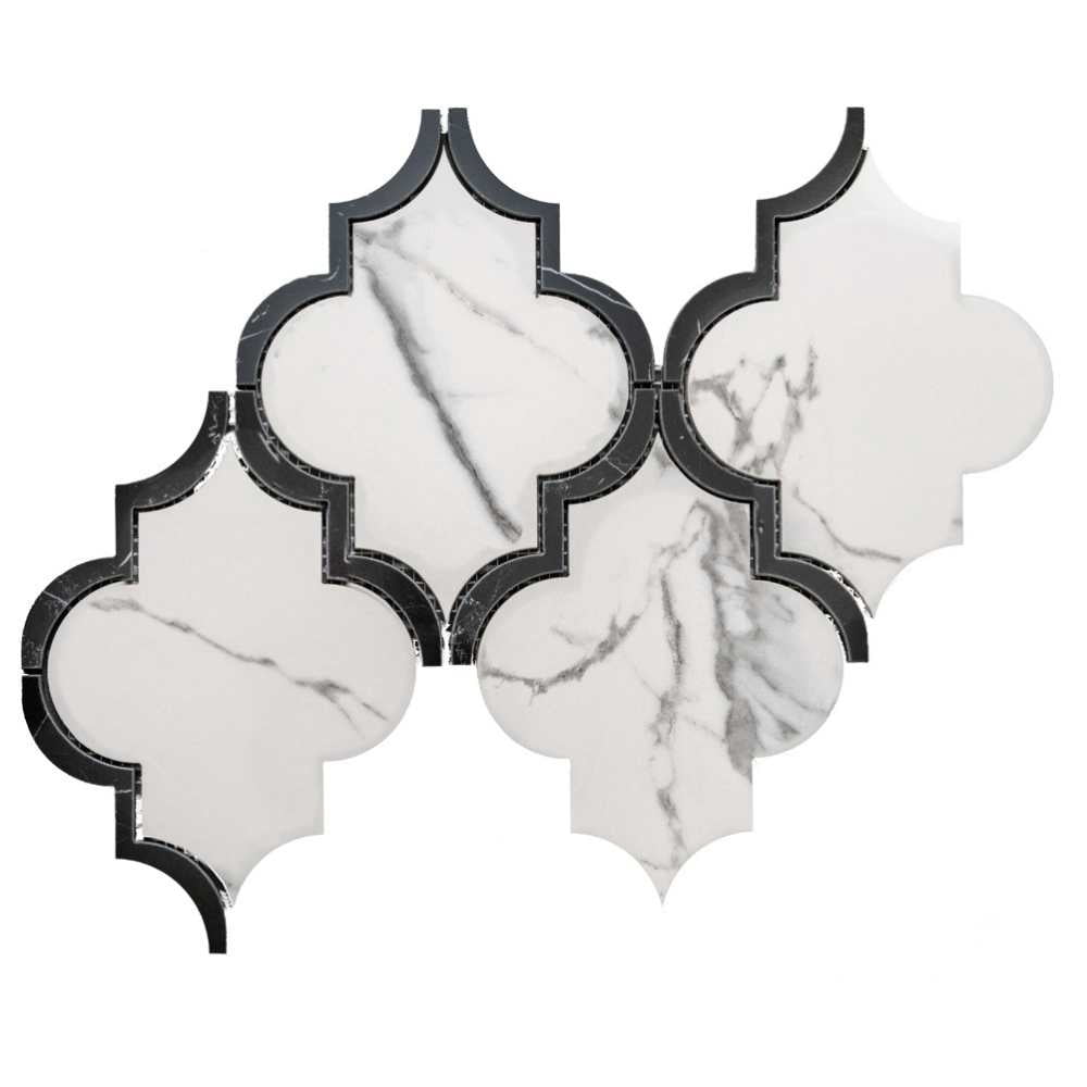 The Tile Life Stately Lantern 9" x 14" Calacatta Polished Porcelain Mosaic Tile, 1 Sheet