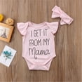 thumbnail image 3 of Kiapeise Baby Girl Flying Sleeve Letters Romper Jumpsuit + Bow Headband, 3 of 7