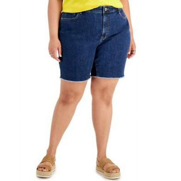 MSRP $40 Style & Co Petite Raw-Hem Bermuda Shorts Blue Size 4 P