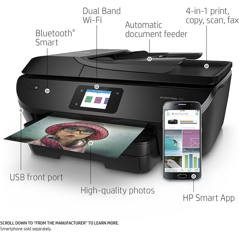 hjørne lette flugt HP Envy Photo 7855 Printer Scanner Copier All in one with Wireless Printing,  Color Laser Printer,4800 x 1200 dpi,2.65" CGD Touch Screen, Built-in Duplex  Printing, Bundle with Cefesfy Printer Cable - Walmart.com