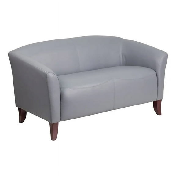 Bowery Hill Contemporary Leather Upholstered Reception Loveseat in Gray