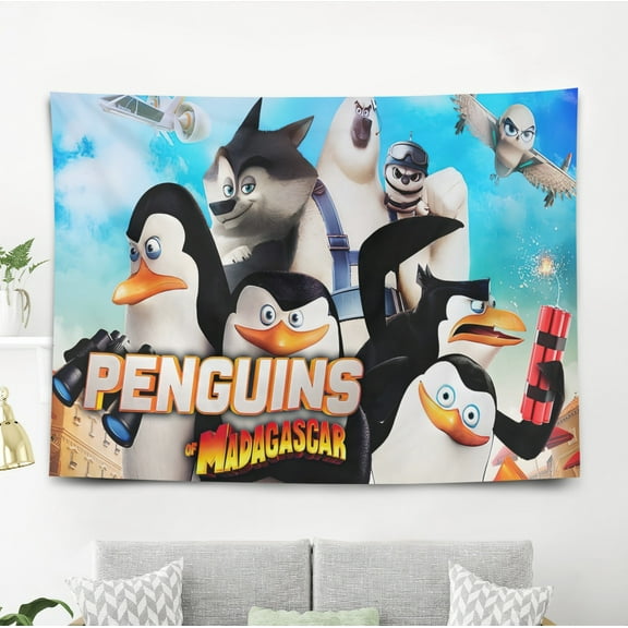 Tapestry for The Penguins of Madagascar wall hanging Bedroom Dorm Funny Poster Backgrounds Banner Party Wall Art Decorations Kids Girls Teens Gifts 40×60 inch