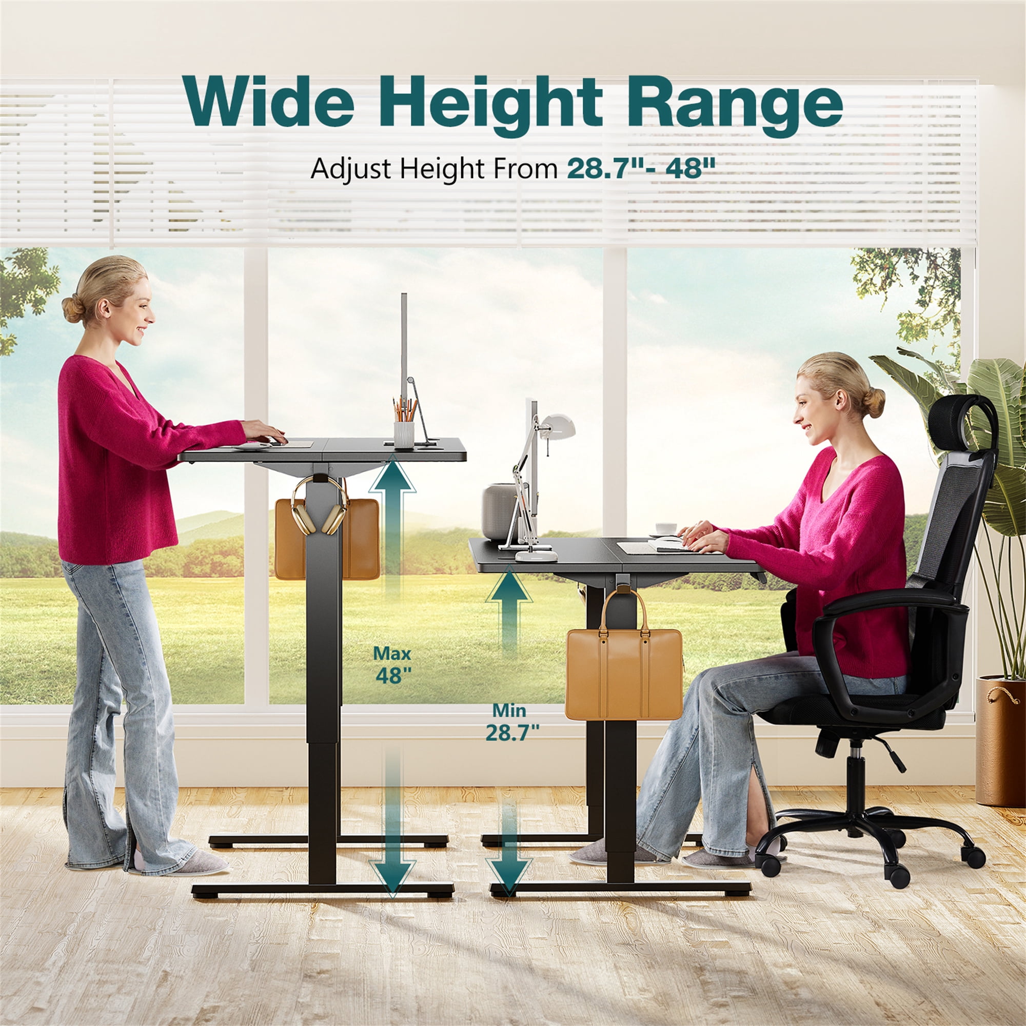 Aukfa 55" Electric Standing Desk, Adjustable Height Stand up Desk for Home Office, Black