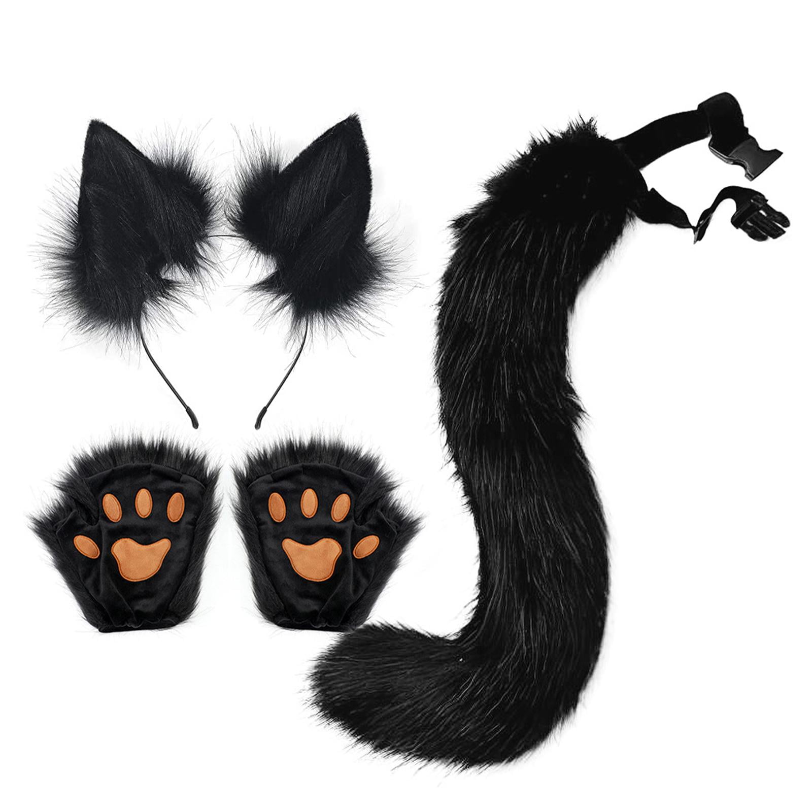 Set De Cosplay De Zorro – Orejas, Cola Y Guantes De Felpa – Cola De 80 Cm – Ideal Para Halloween Y Fiestas