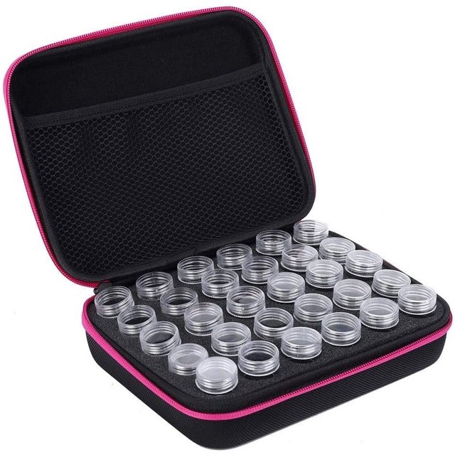 Caja de almacenamiento de 30 ranuras para bordado de diamantes, joyas, medicinas y accesorios de pintura (rosa) oso de fresa Electrónica