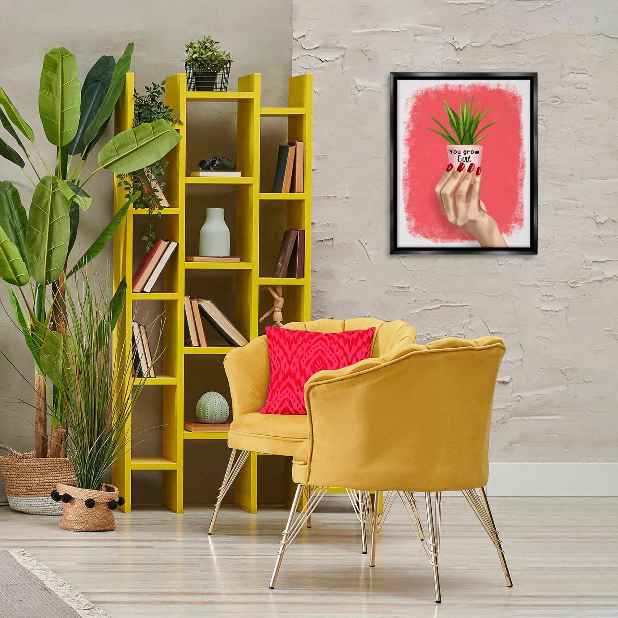 Stupell Industries You Go Girl Plant People Painting Black Floater Framed Canvas Art Print Wall Art, 17 x 21