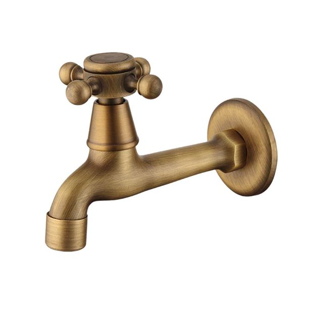 Grifo de agua, grifo de agua fría individual de latón antiguo para lavadora de montaje en pared de baño, G1/2, grifo largo, no para agua potable