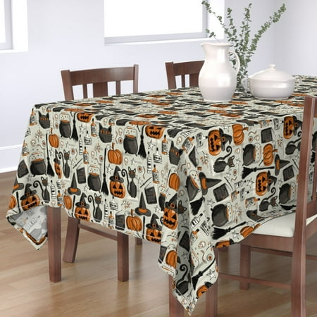 

Cotton Sateen Tablecloth 70 x 120 - Vintage Halloween Pumpkin Cat Spooky Style Orange Print Custom Table Linens by Spoonflower