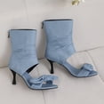 thumbnail image 3 of SACFOF Women's Peep Toe Stiletto Denim Sandals Summer Booties Lace Up Thin Heels Back Zip Tassel Pumps, 3 of 6