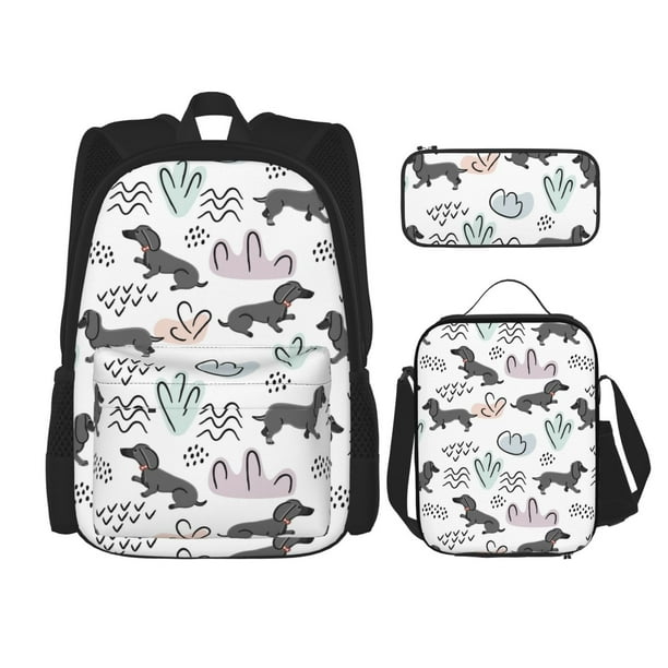 Balery Dachshund Dog Puppy Mochila Escolar 3 en 1 para Niños - Mochila Resistente con Lonchera Térmica y Estuche - Mochila Escolar para Niños y Niñas