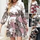 thumbnail image 4 of Vestido de mujer con estampado vintage de leopardo, manga 3/4, escote en V alto, 4 of 8
