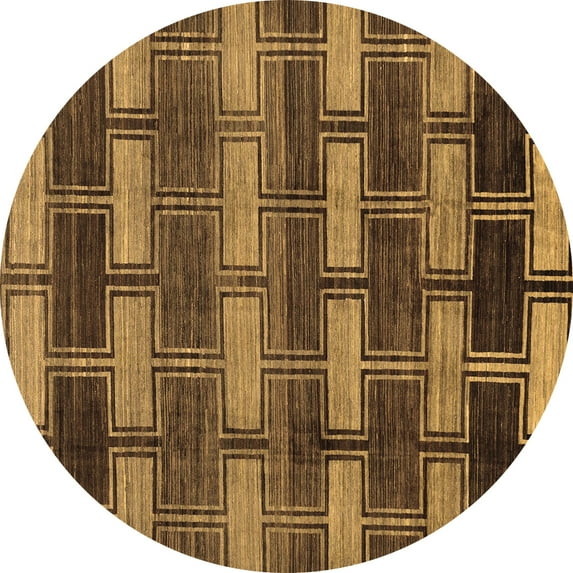 Ahgly Company Indoor Round Abstract Brown Modern Area Rugs, 8' Round