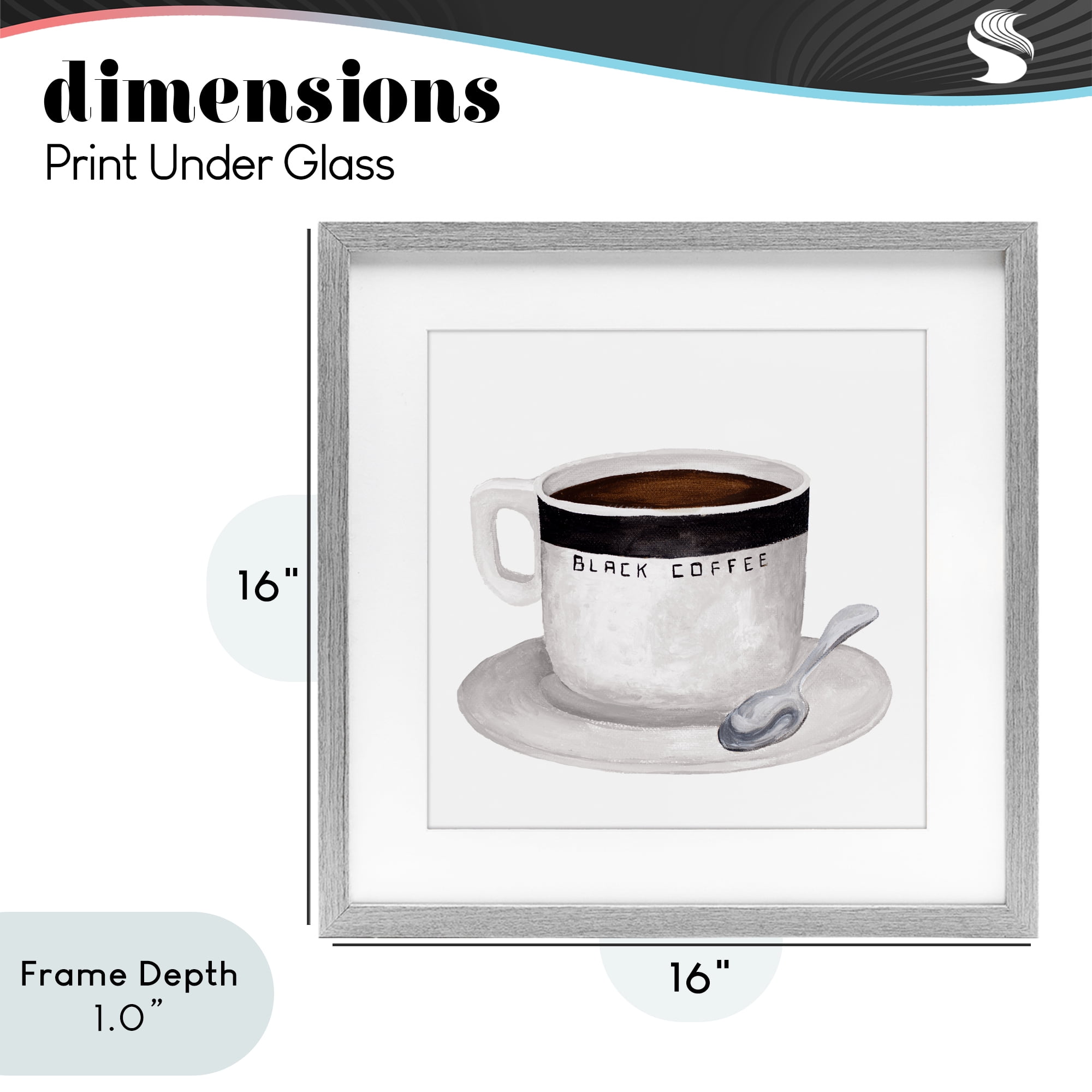 Stupell Industries Black Coffee Mug Gray Framed Print Under Glass, design by Elizabeth Medley