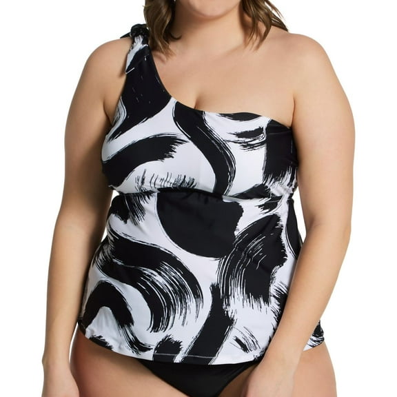 Women's Raisins Curve J840131 Plus Size Calaya Marita Tankini Swim Top (Black Ash 18W)