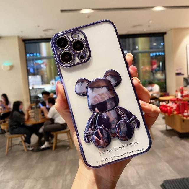 Funda de teléfono con revestimiento de oso bonito para iPhone 13 12 11 Pro Max 14 Max X Xs Xr 8 7 Plus SE 2, funda protectora de silicona transparente para lentes Deng Xun unisex